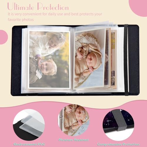 Photo Album 4x6 Photos - 60 Photos Capacity PU Leather Cover Photo Album with Strong Elastic Band, Portable Picture Album for Family Wedding Wedding Anniversary, Moon Sun Stars - color: Moon Sun Stars