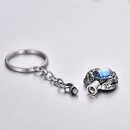 Urn Keychain Birthstone Angel Wing Memorial Keepsake for Ashes Cremation Jewelry- Blue - color: Blue