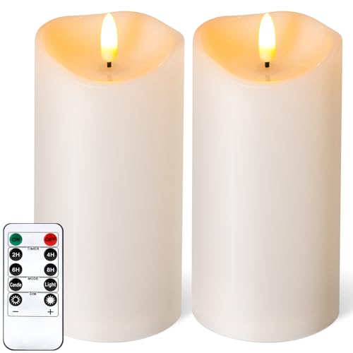 Outdoor Flameless Candles with Remote Timer - Waterproof Realistic Flickering LED Pillar Electric Battery Operated Fake Candle for Holiday Home Wedding Fireplace Decor - Ivory White 2 Pack (6"6") - color: Ivory White, size: D3“xH6"6"