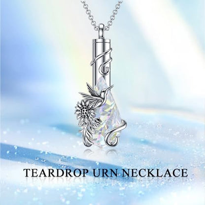 PELOVNY Urn Necklace for Ashes 925 Sterling Silver Butterfly Dragonfly Bee Phoenix Hummingbird Urn Necklaces Animal Crystal Cremation Jewelry for Ashes Cat Dog Pet Memorial Gifts - color: 18-Hummingbird Urn A