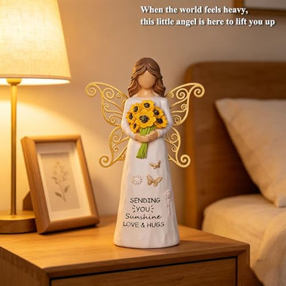 Sunflower Get Well Gifts for Women - Hand-Painted Angel Statue 5.9" | Thinking of You Gifts for Women After Surgery, Recovery, Encouragement - Angel Figurine Home Decor - style: Get Well