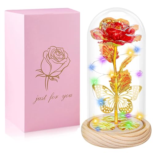 Gifts for Mom Mothers Day Rose Gifts Birthday Gifts for Women, Mom Gifts for Mother Day from Daughter Galaxy Glass Red Butterfly Flowers Rose Gifts for Sister,Grandma,Her,Wife,Anniversary,Wedding - color: 4-red Butterfly Gifts for Mom Flower Rose Gift