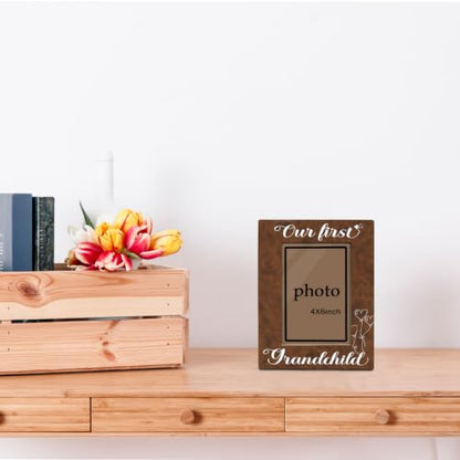 First Time Grandparents Picture Frame, Our First Grandchild Picture Frames, New Grandparents Gift, Home Decor Tabletop Display, Wooden Photo Frame Fitting a 4x6 Inch Photo - color: Our First Grandchild