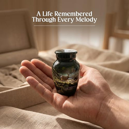 Deer Keepsake Cremation Urn for Human Ashes – Small Aluminum Memorial Burial Urn for Men & Women, Rustic Decorative Home Display - size: Small Keepsake