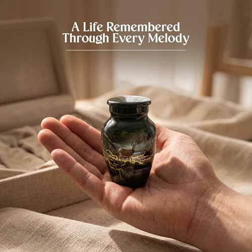 Deer Keepsake Cremation Urn for Human Ashes – Small Aluminum Memorial Burial Urn for Men & Women, Rustic Decorative Home Display - size: Small Keepsake