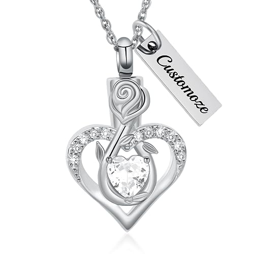 Roseflower Cremation Jewelry Heart Urn Necklace for Ashes for Women Gilrs Memorial Keepsake Birthstone Pendant Necklaces for Ashes of Loved Ones - color: Customize