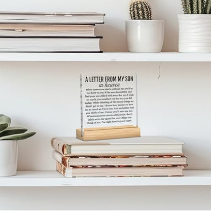 Memorial Sympathy Gifts for Loss of Son, Sympathy Gifts for Loss of Loved One Son, Remembrance Bereavement Condolence Gift a Letter From My Son in Heaven Office Acrylic Sign 4 x 4 Inches - color: A Letter From My Son in Heaven
