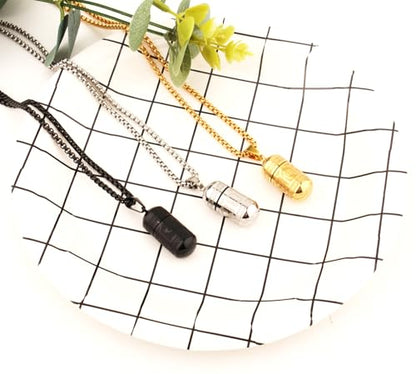 Tibetan Buddhist Meditation Stainless Steel Pendant Memorial Cremation Ash Pill Container Necklace 23.6+1.96" Chain - color: Silver