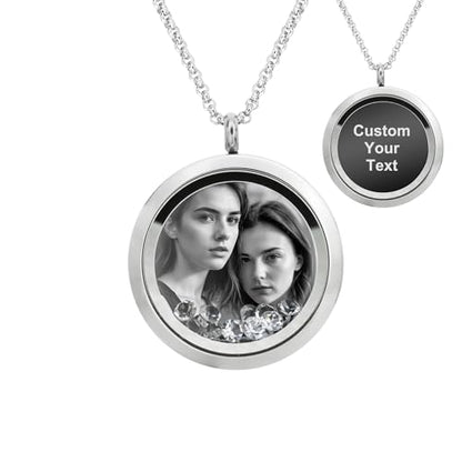 Laser Engraved Personalized Photo & Text Message Floating Locket Crystals Necklace Pendant Handmade Love Note Anniversary Wedding Birthday Gift - style: Clear - Photo + Message Engraving