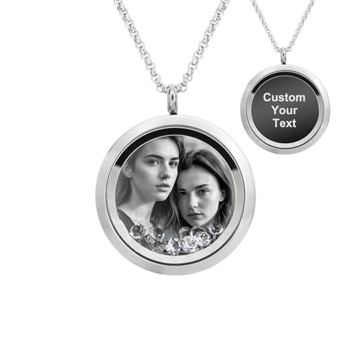 Laser Engraved Personalized Photo & Text Message Floating Locket Crystals Necklace Pendant Handmade Love Note Anniversary Wedding Birthday Gift - style: Clear - Photo + Message Engraving
