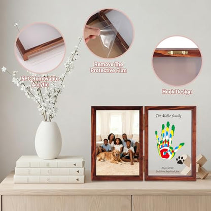 Family Handprint Kit, DIY Baby Hand and Footprint Handmade Keepsake Wooden Frame, Family Gifts with 6 Non-Toxic Baby-Safe Paint, Ideas Gift for New Parents, Grandparents, Father's Day, Mother's Day - color: Brown, size: 5 Pages Acrylic Boards