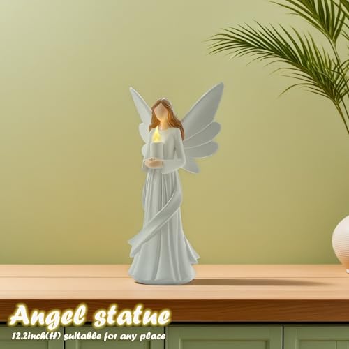 Starryfill 12.2" Angel Figurine Holds Candle with Timer for Women Home | Battery, Resin, Handcrafted Artistry, Warm Glow, Calming Light, Meditation Spaces, Spiritual Peace for Mom Family & Friends - color: 12.2"-candle Angel1