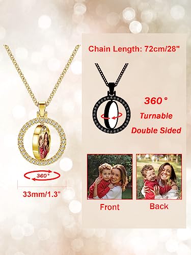 PiercingJ Customized Double-Side Photo Necklace Custom Picture Pendant Chain Personalized Cubic Zirconia Hip Hop Jewelry Gift for Men Women with Gift Box - color: Gold-Round-1PC