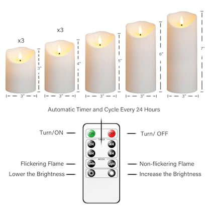 Nimiko Flameless Candles with Remote, Battery Operated Flickering Flameless Candles, LED Candles with Timer 2/4/6/8H, with Realistic LED Candles Set of 9 (D3 x H 3" 4" 5" 6" 7") (White) - color: White