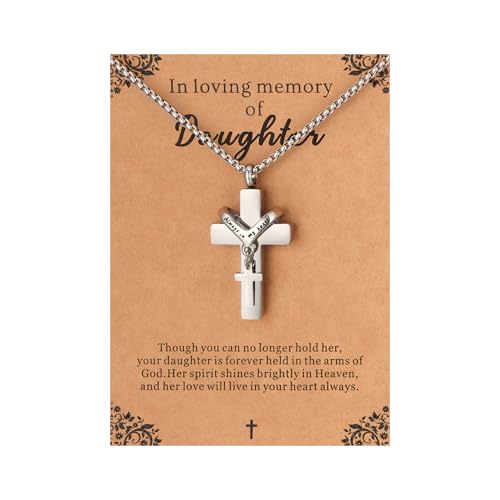 Cremation Cross Necklace for Ashes Cross Urns Locket Pendant Ashes Holder Stainless Steel Memorial Jewelry - style: Miss You Daughter
