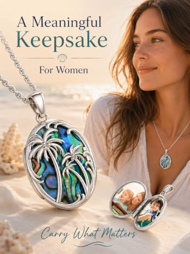CUOKA MIRACLE Sterling Silver Animals Locket Necklace for Women Keepsake | That Holds Picture Personalized Customize Photo Locket Gift for Mom Grandma - style: 22-Palm Tree