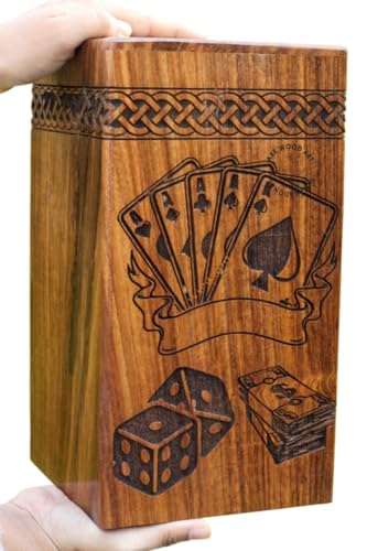 Vintage Casino Playing Card with Rolling Dice Wooden Urns box for Human Ashes Male female adult Burial Funeral Urn Box [Available urn box in 5 different sizes] ((Full Size 14X7.5 600 Cubic INCHES)) - size: (Full Size 14X7.5 600 Cubic INCHES)