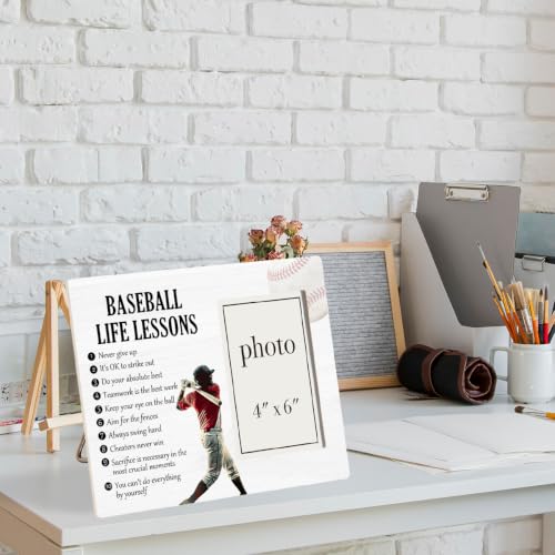 Baseball Life Lessons Picture Frame, Baseball Gifts for Boys Players Lovers | Motivational Baseball Wooden Picture Frame for 4 x 6 in Photo, Baseball Team Coach Gifts for Men Women - color: BASEBALL