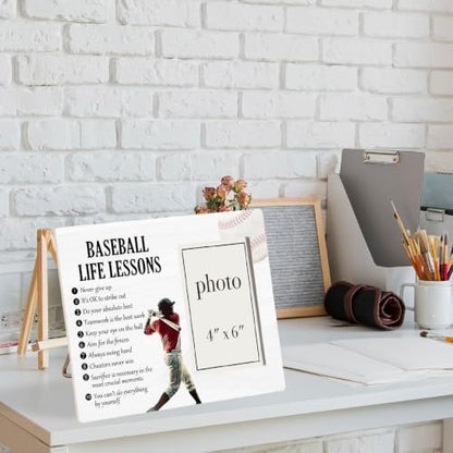 Baseball Life Lessons Picture Frame, Baseball Gifts for Boys Players Lovers | Motivational Baseball Wooden Picture Frame for 4 x 6 in Photo, Baseball Team Coach Gifts for Men Women - color: BASEBALL