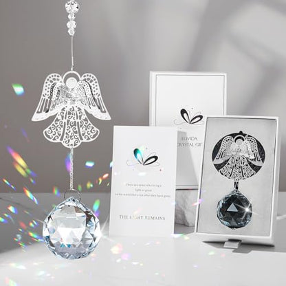 Sympathy Gifts for Loss of Loved One, Angel Design Memorial Suncathcer | Bereavement Gifts Crysal Ornament for Loss of Mom Dad Pet, Grief Gifts for Women, Miscarriage Gift for Mothers with Card - style: Vivid Angel