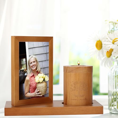 Photo Frame Small Urn for Human Ashes Memorial with Tree of Life Wooden Candle-holder urns Picture Frame Mini Cremation Urn for Loss of Loved One 4’’-6’’ Photo little Keepsake vertical photo urn