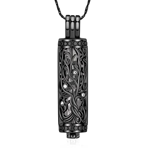 Imrsanl Cremation Jewelry Urn Necklace for Ashes Pendant with Hollow Glass Vial Cylinder Cremation Keepsake Memorial Lockets Ashes Holder for Women Men Pet - color: Tree of Life-Black