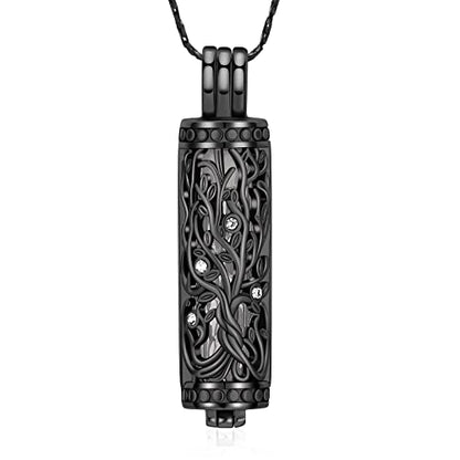 Imrsanl Cremation Jewelry Urn Necklace for Ashes Pendant with Hollow Glass Vial Cylinder Cremation Keepsake Memorial Lockets Ashes Holder for Women Men Pet - color: Tree of Life-Black