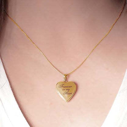 PicturesOnGold.com Forever In My Heart Locket Necklace for Women | Silver or Gold - style: Yellow Gold Filled - Locket + 2 Photos