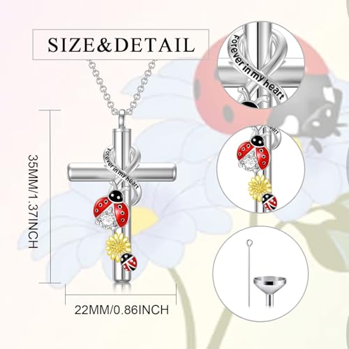 Cross Urn Necklace for Ashes 925 Sterling Silver Cremation Jewelry with Funnel Filler Kit Ashes Necklace for Human Women Girl Pets - color: G_Ladybug Urn Necklace, style: Personalized