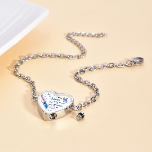 RIPFEVURN Wing Heart Cremation Jewelry Urn Bracelet for Ashes for Women Memorial Ashes Keepsake Link Bracelet - color: Silver