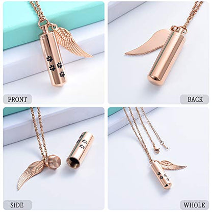 shajwo Cremation Jewelry Paw Print Urn Necklaces for Human Pet Ashes Cylinder Urn Pendant Keepsake Memorial Ash Locket Holder Necklace for Men Women - color: Rose Gold