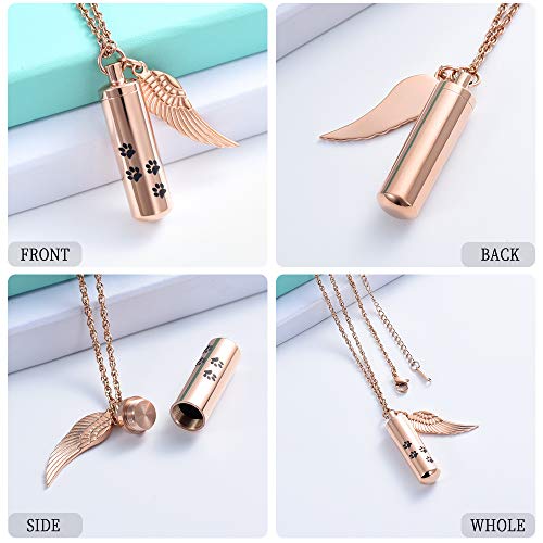 shajwo Cremation Jewelry Paw Print Urn Necklaces for Human Pet Ashes Cylinder Urn Pendant Keepsake Memorial Ash Locket Holder Necklace for Men Women - color: Rose Gold