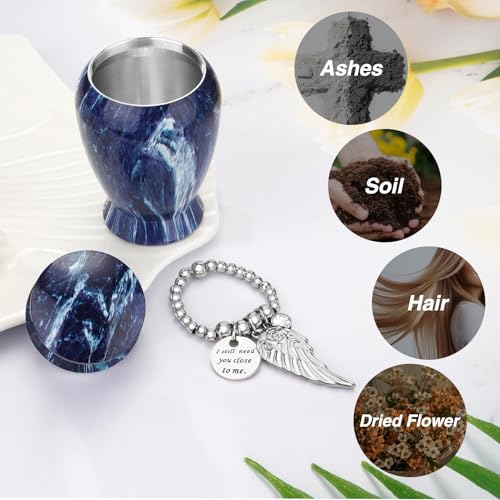 Customize Small Urn for Human Ashes Aluminium Keepsake Memorial | Mini Urn for Ashes, Meaningful Memorial Keepsake Gift, Durable Aluminum Cremation Urn with Elegant Design - style: Sapphire Blue-Customize