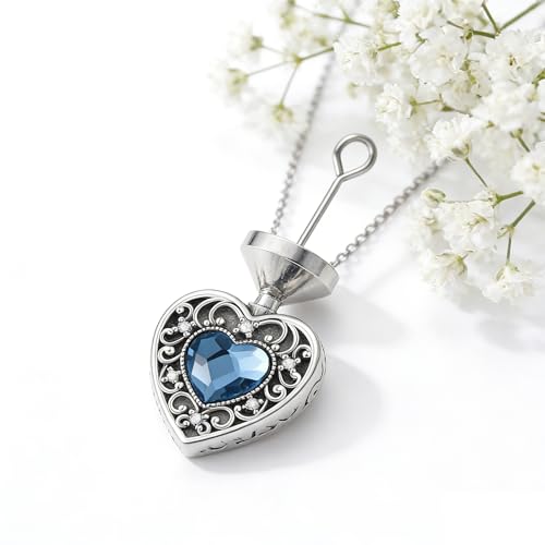 Urn Necklace for Ashes Blue opal Cremation Necklace Keepsake Memory Jewelry for Ashes of Loved Ones Keepsake - style: Blue heart crystal