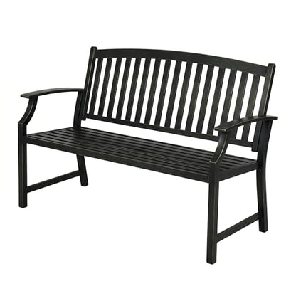 Grand patio 52" Farmhouse Outdoor Bench with Armrest, Black & Gold | Anti-rust Aluminum Frame, Faux Wood Grain Finish, for Front Porch, Yard, Park, Garden - color: Black & Gold