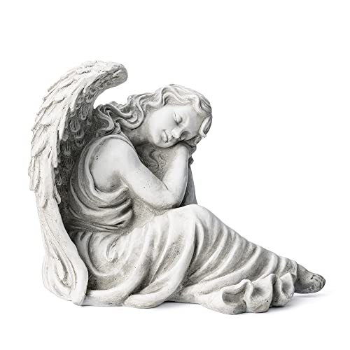 Glitzhome Resting Angel Statue Outdoor Garden Memorail Sculpture, 15in Tall, Cement Gray - style: Resting Angel-B