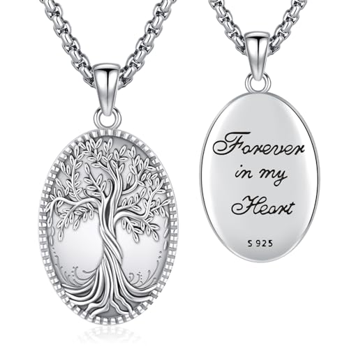 Picture Locket Necklace for Women Men Rose 14K Real Gold 925 Sterling Silver Jewelry Heart Locket Necklace that Holds Pictures Tree of Life Viking Wolf Celtic Knot St Christopher St Michael Pendant - color: I2-3-Tree of Life Locket