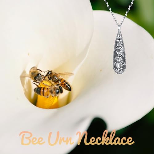 Sterling Silver Tree of Life Flower Celtic Cremation Ashes Urn Pendant Necklace for Women - color: Tear *Bee