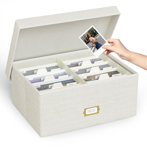 Decorative Photo Storage Box, Linen Photo Box Holds 1700 5x7 Pictures Beige - color: Beige, size: 5x7 (1 Pack)