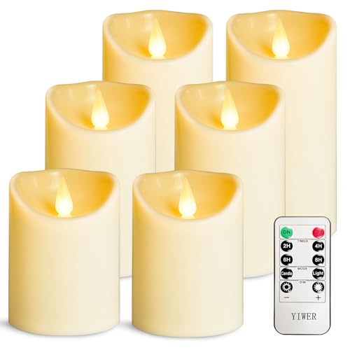 YIWER Plastic Candles with Remote,Flameless LED Candle Powered by Batteries with Remote Control Electric Fake Flickering Light D 3”H 4”5”6” Pack of 6 - color: D3"-Plastic, size: 6PCS-H4/5/6 inch