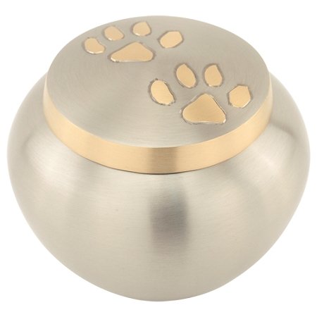 Paw Print Round Pet Cremation Urn for Ashes in Pewter Small, Brass, Small Sized, 3.5 Inches High - color: Pewter Silver, size: Small Pet Urn