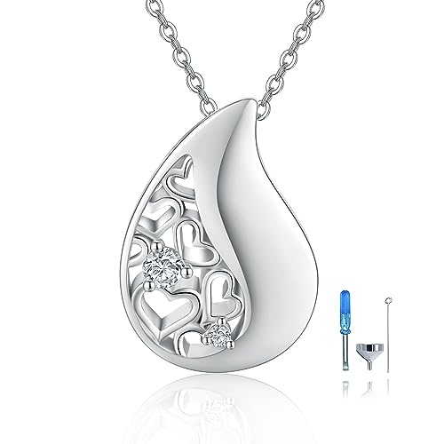 Heart/Cross/Infinity Moonstone Urn Necklace for ashes for Women Sterling Silver Dainty Cremation Jewelry Trendy Ashes Keepsake Memorial Gift for Mother/Grandma/Sister/Husband - style: Teardrop-1