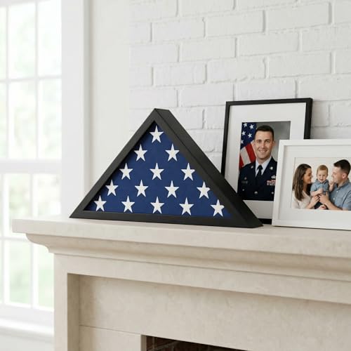 Americanflat Large Flag Display Case for Folded 5x9.5' Burial Flags - Engineered Wood Display Box for Wall or Tabletop - Silhouette Collection - Black - color: Black, style: 5x9.5 Burial Flag