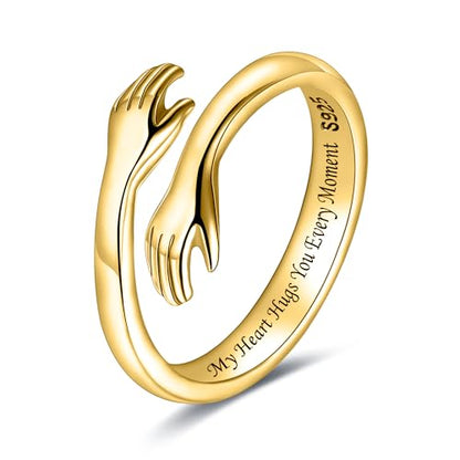 LOVECOM S925 Sterling Silver Hug Rings for Women Teen Girls Mother Daughter - color: Gold-My Heart Hugs You Every Moment, size: US Size 6
