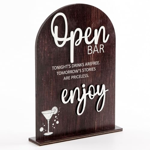 Wood Open Bar Sign Modern Calligraphy for Wedding Drink Station | Modern Calligraphy, Rustic Wooden, Table Top, Wedding Reception and Event Party - color: Brown-Open Bar