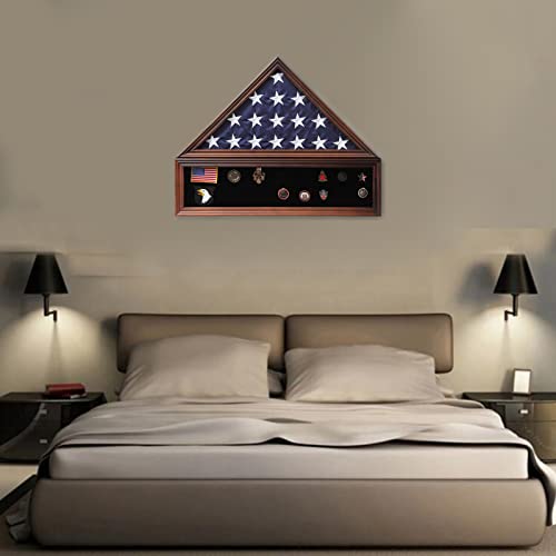 Veteran Flag Shadow Box 5x9.5 Solid for Flag Display Walnut Finish - size: Medium-Walnut