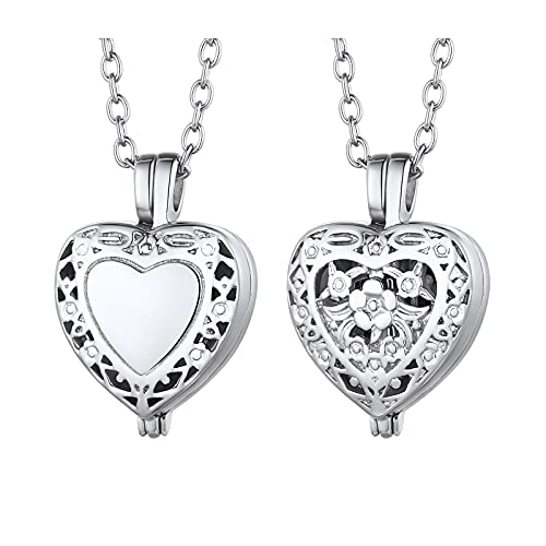 FindChic Customized Heart Shaped Urn Necklaces for Ashes with Custom Picture/Birthstone Stainless Steel/18K Gold Plated Claddagh/Angel Wing Pendant Waterproof Keepsake Cremation Jewelry, with Gift Box - color: 03. hollow heart (steel)