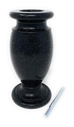 OPTIMUM Memorial Cemetery Flower Vase - Plastic (Blacker Granite) with Metal Ground Spike, Grave Marker, Decorations for Gravesite, Headstone Flowers Holder, Garden Lawn & Yard - color: Blacker Granite