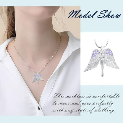Imrsanl Cremation Jewelry Keepsake Angel Wings Urn Necklace for Ashes | Memorial Pendant for Women, Funeral Keepsake of Loved Ones, Stainless Steel Inlaid with Crystal - color: Purple