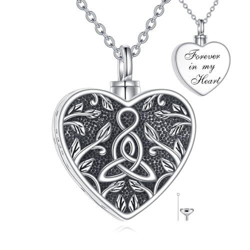 Tree of Life Urn Necklace for Ashes, S925 Sterling Silver Hummingbird/Cross/Love Heart Pendant Cremation Jewelry with Funnel Filler Memorial Keepsake Gifts for Women Men - color: Celtic Knot Urn Necklace
